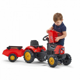 Tractor Falk pentru copii, cu pedale si remorca, rosu - Img 3