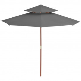 Umbrelă de soare dublă, stâlp din lemn, 270 cm, antracit - Img 2
