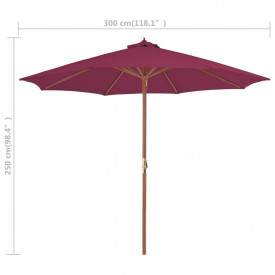 Umbrelă de soare exterior, stâlp din lemn, 300 cm, roșu bordo - Img 7