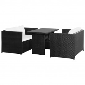 vidaXL 11 piese Set mobilier de grădină, negru, poliratan