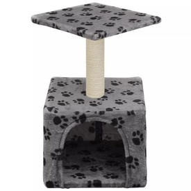 vidaXL Ansamblu pisici, stâlp funie sisal, 55 cm, imprimeu lăbuțe, gri - Img 2