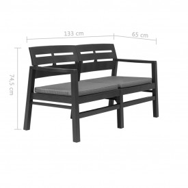 vidaXL Bancă de grădină cu 2 locuri, perne, antracit, 133 cm, plastic - Img 6