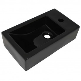 vidaXL Chiuvetă cu orificiu robinet, negru, 46x25,5x12, ceramică - Img 2