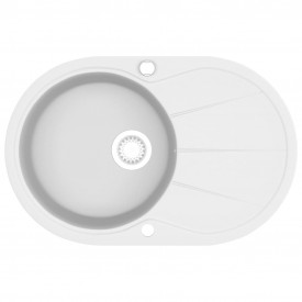 vidaXL Chiuvetă de bucătărie din granit, alb, un bazin, oval - Img 2