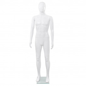 vidaXL Corp manechin masculin, cu suport din sticlă, Alb lucios 185 cm - Img 2