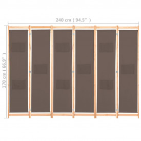 vidaXL Paravan cameră cu 6 panouri, maro, 240x170x4cm, material textil - Img 8