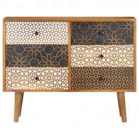 vidaXL Servantă cu model imprimat, 90x30x70 cm, lemn masiv de mango - Img 2