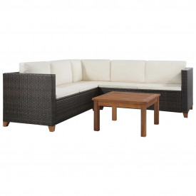 vidaXL Set mobilier de grădină, 15 piese, poliratan, maro și alb