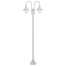 vidaXL Stâlp cu lumini de grădină E27 220 cm, aluminiu 2 lămpi, alb - Img 1