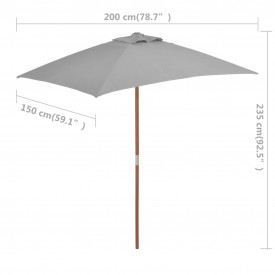 vidaXL Umbrelă de soare, exterior, stâlp lemn, 150x200 cm, antracit - Img 8