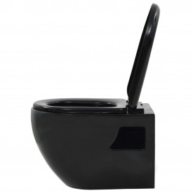 vidaXL Vas de toaletă suspendat cu rezervor încastrat, negru, ceramică - Img 6