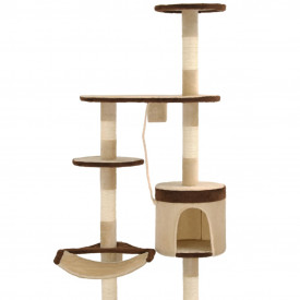 Ansamblu pisici, stâlpi sisal, montare perete, 194 cm, bej/maro - Img 6