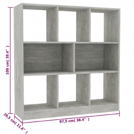 Bibliotecă, gri beton, 97,5 x 29,5 x 100 cm, PAL - Img 6