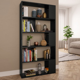 Bibliotecă/Separator cameră, negru, 80x24x159 cm, PAL - Img 1