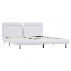 Cadru de pat cu LED, alb, 180 x 200 cm, piele artificială - Img 3