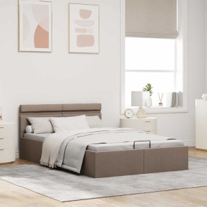 Cadru pat hidraulic depozitare LED gri taupe 120x200 cm textil - Img 6