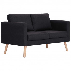 Canapea cu 2 locuri, negru, material textil - Img 2