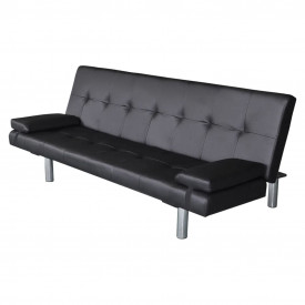Canapea extensibilă 2 perne, piele artificială, reglabilă negru - Img 2