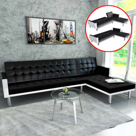 Canapea extensibilă în formă de L din piele artificială, negru