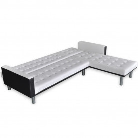 Canapea extensibilă în formă de L, piele artificială, alb - Img 5