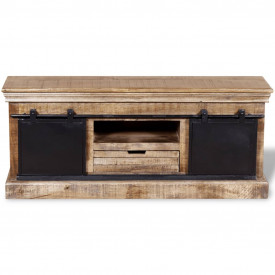 Comodă TV cu 2 uși glisante lemn de mango masiv 110x30x45 cm - Img 8