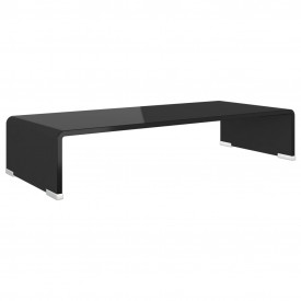 Comodă TV / suport monitor din sticlă, negru, 60 x 25 x 11 cm - Img 2