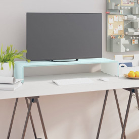 Comodă TV/Suport monitor, sticlă, 80 x 30 x 13 cm, alb - Img 1