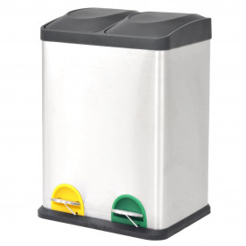 Coș gunoi cu pedale pentru reciclare, oțel inoxidabil, 2 x 18 L - Img 1