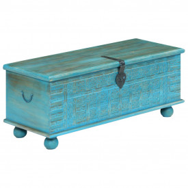 Cufăr din lemn masiv de mango, 100 x 40 x 41 cm, albastru - Img 11