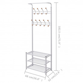 Cuier cu rafturi pentru pantofi, 68 x 32 x 182,5 cm, alb - Img 4