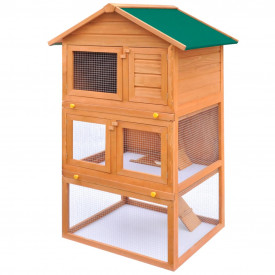 Cușcă Iepuri pentru Exterior Căsuță Animale Mici 3 Nivele din Lemn