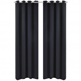 Draperii blackout 2 bucăți 135 x 245 cm cu inele metalice Negru - Img 1