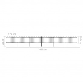 Gard de grădină cu vârf curbat, negru, 10,2 x 1 m, oțel - Img 5