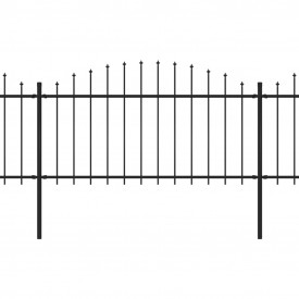 Gard de grădină cu vârf suliță, negru, (1,25-1,5)x13,6 m oțel - Img 2