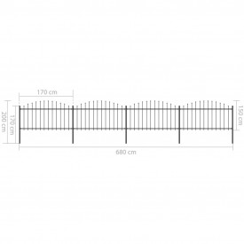 Gard de grădină cu vârf suliță, negru, (1,25-1,5)x6,8 m oțel - Img 5