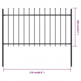 Gard de grădină cu vârf suliță, negru, 1,7 x 1 m, oțel - Img 5
