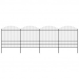 Gard de grădină cu vârf suliță, negru, (1,75-2) x 6,8 m oțel