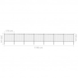 Gard de grădină cu vârf suliță, negru, 11,9 x 1,5 m, oțel - Img 5