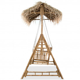 Leagăn 2 locuri, cu frunze de palmier, bambus, 202 cm - Img 3