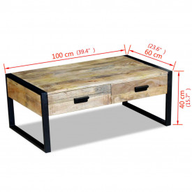 Masă cafea cu 2 sertare din lemn solid de mango, 100x60x40 cm - Img 8
