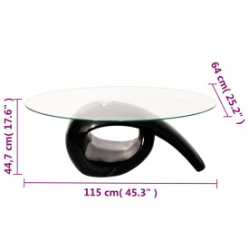 Măsuță de cafea cu blat oval din sticlă, negru lucios - Img 4