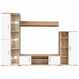Mobilier sufragerie spațiu TV, lumini LED, Stejar Sonoma și Alb - Img 2