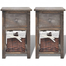 Noptiere shabby chic din lemn, 2 buc, maro - Img 3