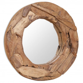 Oglindă decorativă Lemn de tec 60 cm Rotundă