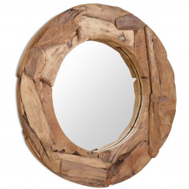 Oglindă decorativă Lemn de tec 80 cm Rotundă - Img 4