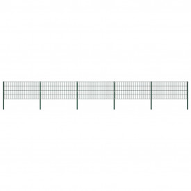 Panou de gard cu stâlpi, verde, 8,5 x 0,8 m, fier