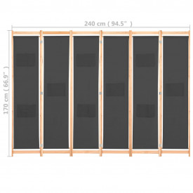 Paravan cameră, 6 panouri, gri, 240x170 x4 cm, material textil - Img 8