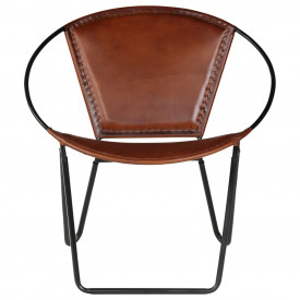 Scaun relaxant, piele naturală, 69 x 69 x 69 cm, maro - Img 2