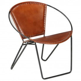 Scaun relaxant, piele naturală, 69 x 69 x 69 cm, maro - Img 12