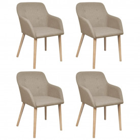 Scaune de bucătărie 4 buc, cadru stejar, textil, bej